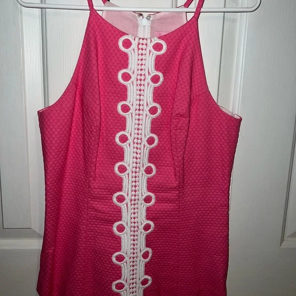 LILLY PULITZER Annabelle Pink White Halter Tank Top Blouse - Size 4 - Picture 4 of 7